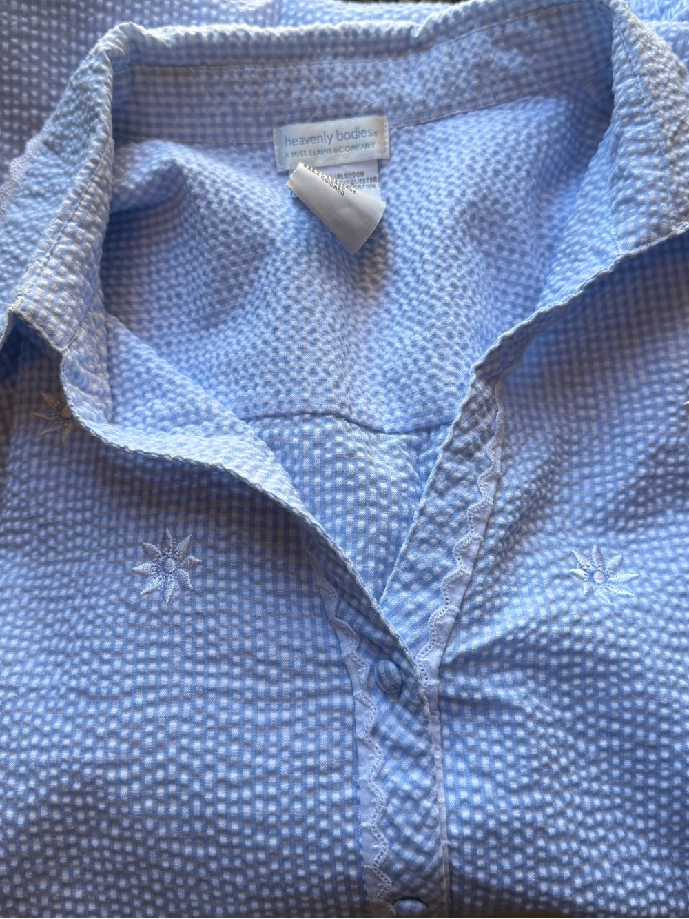 Miss Elaine Seersucker Pajama Set Blue White Button Top Capri Pants PJ XLarge